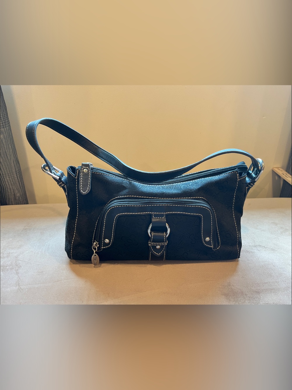 liz & co. Black Shoulder Bag with Contrast Stitching